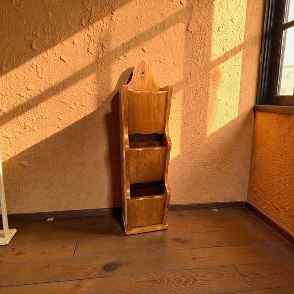 Vintage Wooden Wall-Mounted Mail Organizer With 3 Compartments 22" Tall For Home - Picture 3 of 10